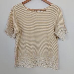 World Market Seersucker Embroidered Crochet Lace Trim Top, S/M